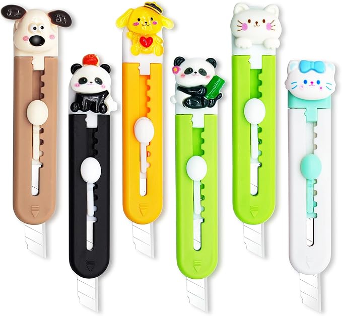 6 Pack Box Cutter Retractable, Sharp Utility Knife Retractable, Cute Box Cutters for Office, Home, Arts Crafts, Cartons, Cardboard Multi-Colors