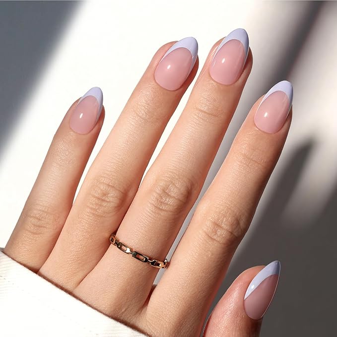 Beetles Blue French Tips Press On Nails, 160 Pcs Pastel Spring Press On Nails Short Almond, Blue Fake Nail Tips Soft Nail Gel False Nails Art DIY For Women