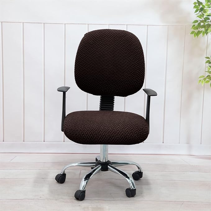 MIFXIN Computer Office Chair Cover Stretch Elastic Slipcover 2 Piece Stretchy Jacquard Washable Computer Chair Covers Furniture Protector for Office Home, NO Chair, Only Covers (Coffee)