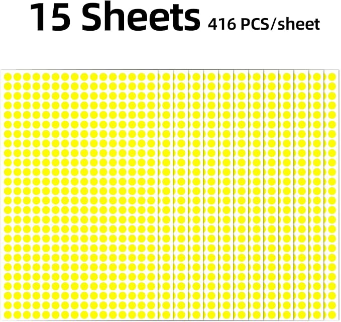 1/4" Small Colored Dot Stickers 6240 PCS Round Circle Stickers Tiny Yellow Coding Labels Mini Sticker for Office,Classroom(Yellow, 1/4" (6 mm))