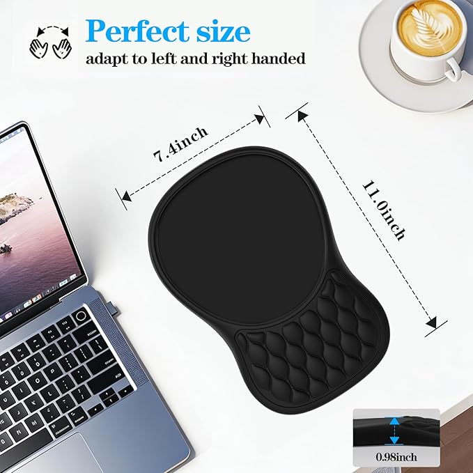 Ergonomic Mouse Pad with Wrist Support, Memory Foam Mousepad with Massage Design, Wrist Rest Mouse Pads for Carpal Tunnel Pain Relief, Non-Slip PU Base for Office Desk/Gaming (Black)