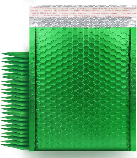 Safoner Metallic Matte Green Bubble Mailers - Durable 6x10 Inch Padded Envelopes- Lightweight & Tear-Resistant Shipping Bags, Pack of 25