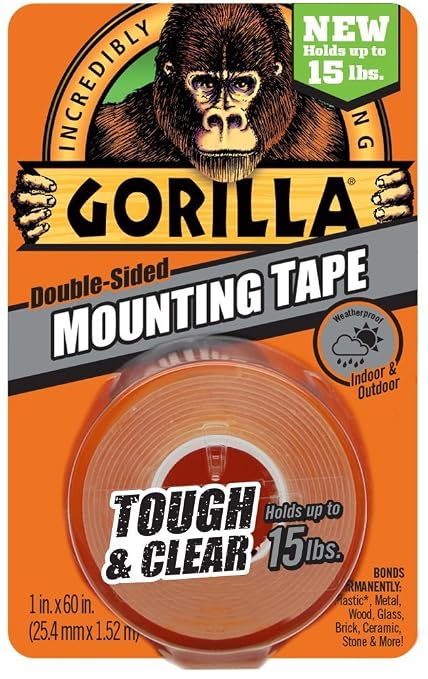 Gorilla Mounting Tape, Tough and Clear, Double-Sided, 1" x 60", Clear - 24 Pack