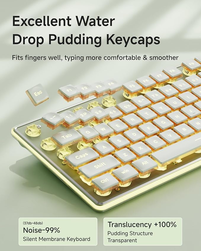 EWEADN GX710S Backlit Computer Keyboards, Wired USB Keyboard with Warm Backlit, Metal Panel, Plug and Play, Pudding Keycaps Full Size Quite Computer Keyboard for Win/PC/Laptop-Green