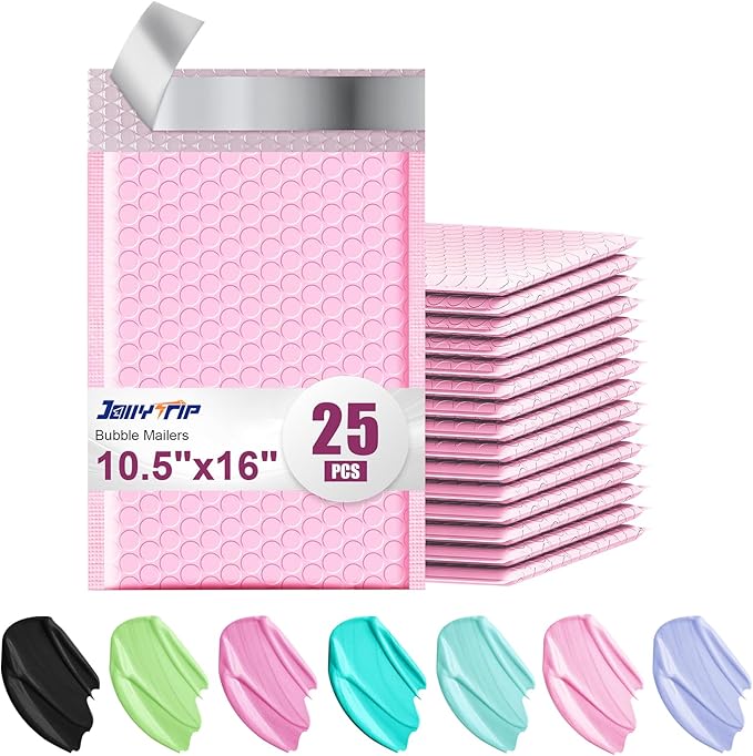 10.5x16 Poly Bubble Mailers #5 Padded Envelopes, 25Pcs Self Seal Mailing Envelopes Bubble Padded Mailers (Light Pink)