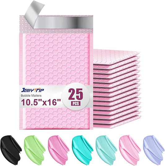 10.5x16 Poly Bubble Mailers #5 Padded Envelopes, 25Pcs Self Seal Mailing Envelopes Bubble Padded Mailers (Light Pink)