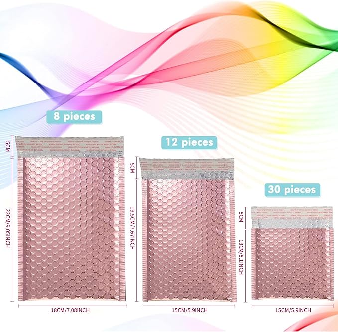 50 Pieces Bubble Mailers 3 Sizes Self Seal Adhesive Poly Mailers Metallic Foil Glitter Padded Shipping Bubble Envelopes for Valentine Mailing Packing Small Business (Rose Gold)