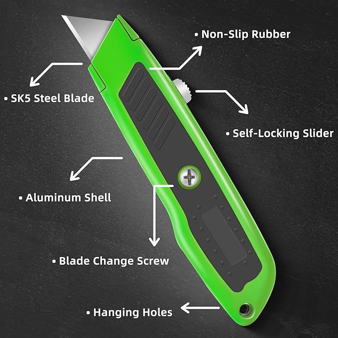 DIYSELF 2 Pack Utility Knife, Box Cutter Retractable, Heavy Duty Small Box Knife Exacto Knife, Comfortable Aluminum Handle, Sharp Blade, Box Opener for Cardboard, Boxes, Carpet (Green)