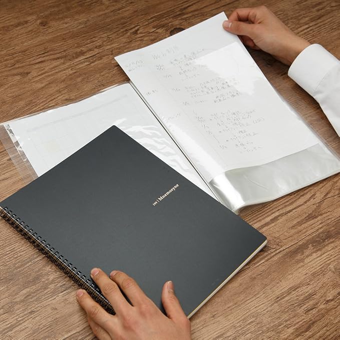 Maruman Mnemosyne Spiral Notebook, 140 Pages, A4 8.27"x11.69", 5mm Dot Grid | Professional Black Cover, Dotted Paper, Twin-Wire Bound To Lay Flat, Perforated Pages, For School & Office, Made in Japan