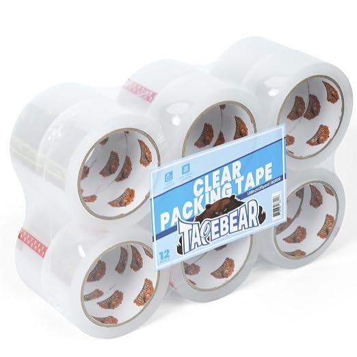 TAPEBEAR Clear Packing Tape 12 Rolls, Heavy Duty Shipping Tape 1.88 Inch x 55 Yard Packaging Tape 2.6mil Thick Transparent Tape Refills for Moving, Storage, Sealing, 660 Total Yards