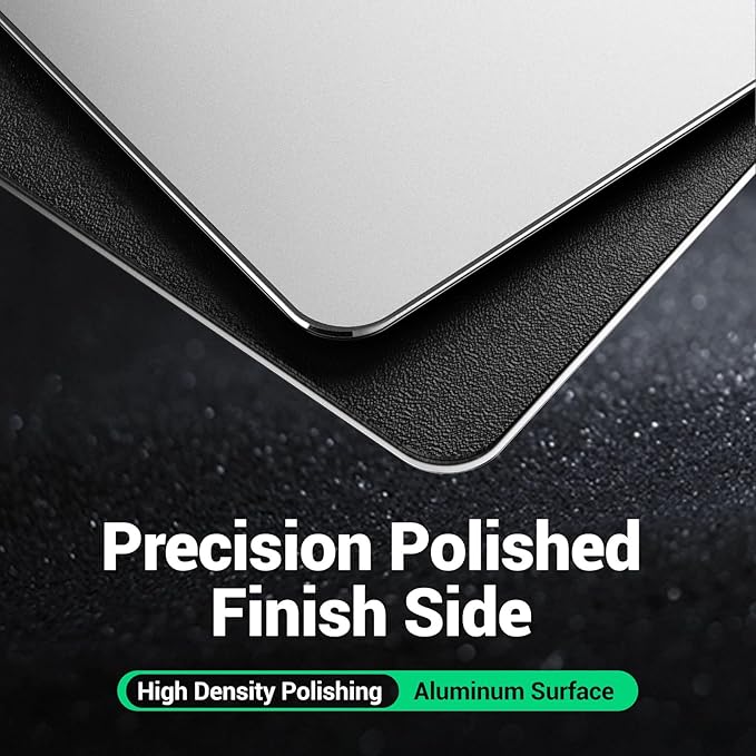 HONKID Hard Metal Mouse Pad for Desk, Aesthetic Rigid Mouse Pad for Magic Mouse and Pro/Air with Stable Rubber Base, Aluminum Mousepad for Travel and Home Office (Silver)