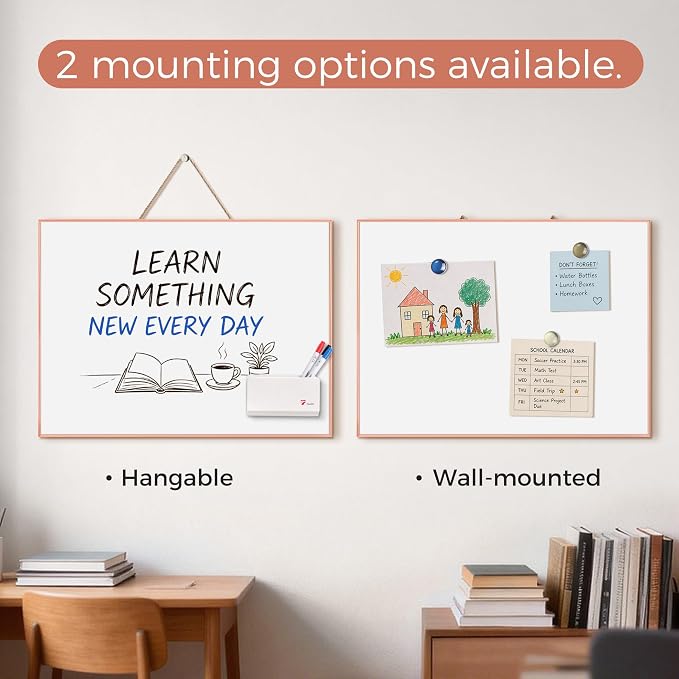 TOWON Magnetic Dry Erase Board 24x18 in, Narrow Aluminum Frame, Rose Gold | Wall mounted or hanging white board for home office, apartment and dorm decor, mounting hardware and rope