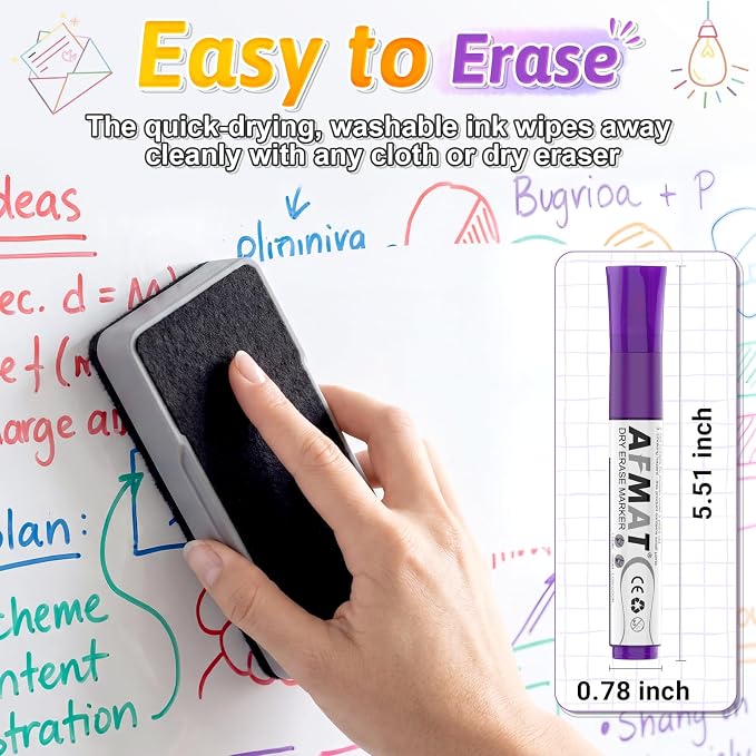 AFMAT Dry Erase Markers, 16-Count 16 Colors Whiteboard Markers, Bullet Tip, High-Capacity Liquid Ink for 1,700m Writing Length, w/Visible Ink Level, Low Odor Erasable for Teacher Office Classroom