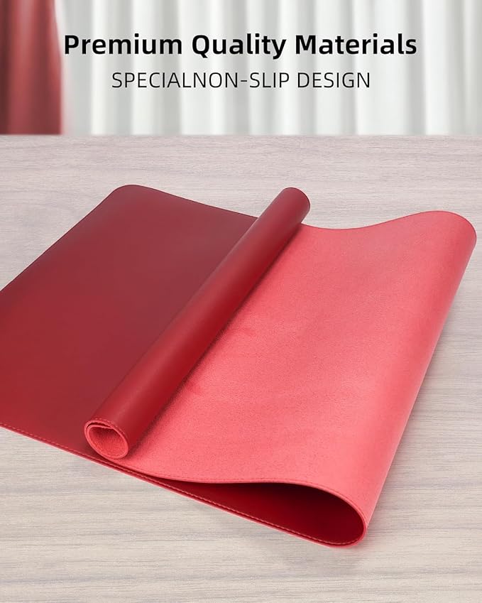 AFIING Large Desk Mat 55" x 24" - PU Leather Desk Pad Protector, Waterproof Non-Slip Extended Mouse Pad for Office Desk, Keyboard, Laptop and Home Workspace Red