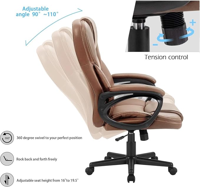 Furmax Office Executive Chair High Back Adjustable Managerial Home Desk Chair, Swivel Computer PU Leather Chair with Lumbar Support (2, Light Brown)