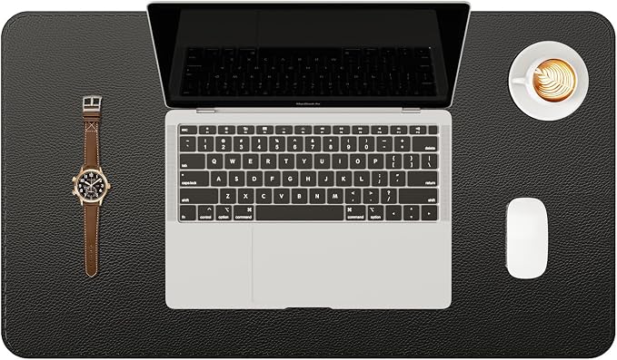 YSAGi Genuine Leather Desk Mat, 23.6"x13.8" Office Desk Pad, Thick Desk Pad Mat with Stitched Line, Non-Slip Desk Mat with Rubber Base (Black, 23.6"x13.8")