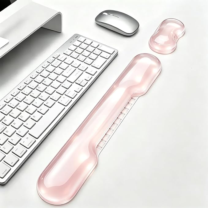 Mouse Pad with Wrist Rest, Soft Cloud Gel Keyboard Mouse Pad Set with Hand Wrist Support, Cute Non Slip Office Desk Accessories for Comfort/Pain Relief/Computer/Laptop (Pink Cave)