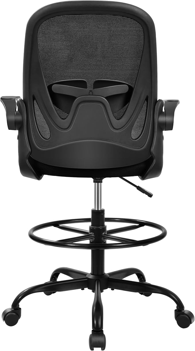 Drafting Chair Tall Office Chair with Flip-up Armrests Executive Ergonomic Computer Standing Desk Chair with Lumbar Support and Adjustable Footrest Ring (Black) (Pack of 2)