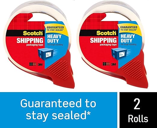 Scotch Heavy Duty Shipping Packing Tape, Clear, Shipping and Packaging Supplies, 1.88 in. x 54.6 yd., 2 Tape Rolls with 2 Dispensers