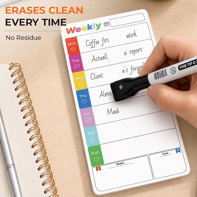 Office Supplies Desk Accessories 2pcs Computer Monitor Magnetic Memo Board | 2pcs To Do List Dry Erase Magnetic Memo Board Planer, Sticky Note Holder with 2 Markers