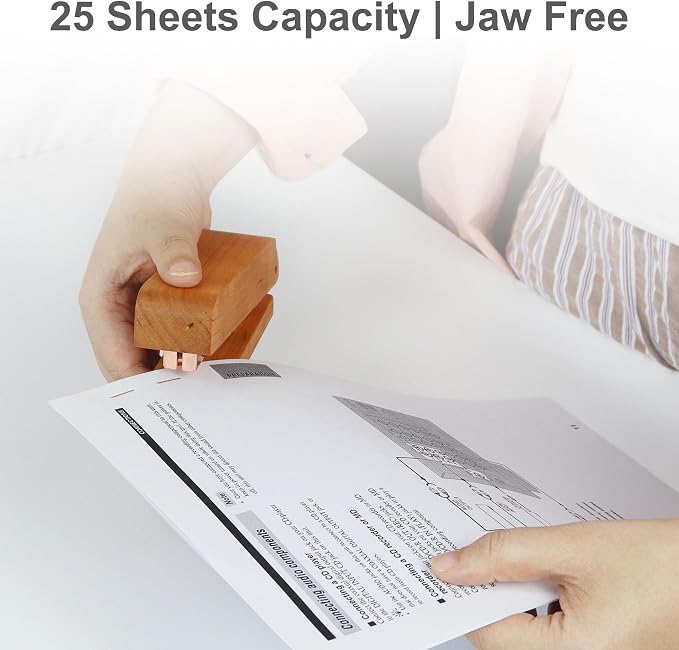 MultiBey Natural Cherry Wood Desk Stapler - 25 Sheet Capacity | Jam-Free Desktop Stapler with 1000 Staples, Retro Woodgrain Stapler Desk Accessories for Office, Home
