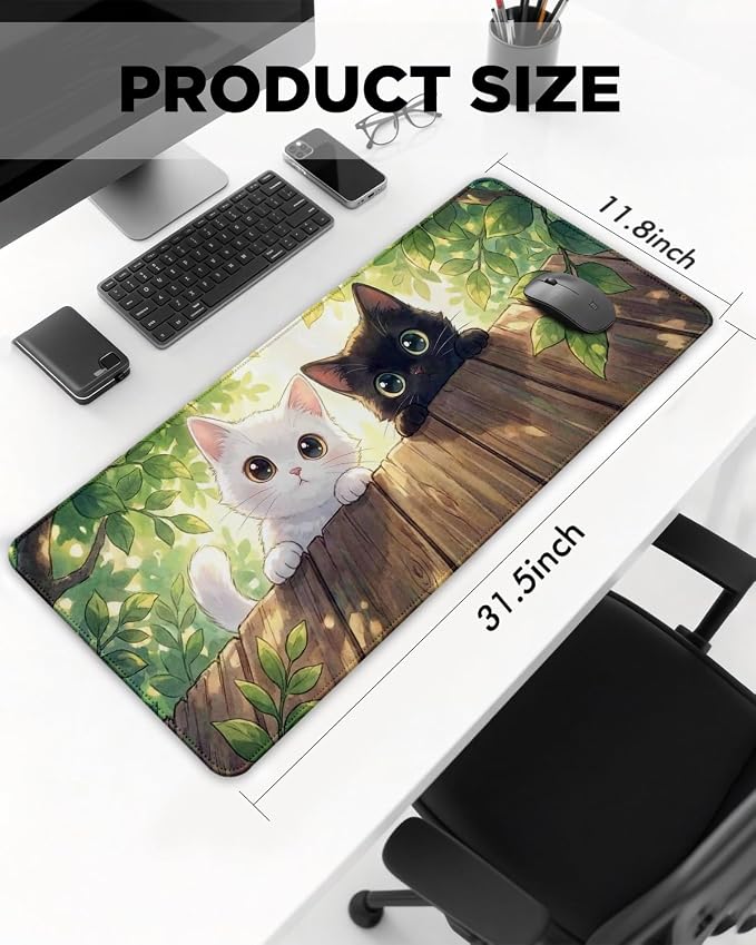 Mouse Pad, Desk Mat, 31.5x11.8in Large Mousepad, Kitten | Desk Pad with Stitched Edge & Rubber Non-Slip Bottom, Gaming Mouse Pad, Extended Mousepad for Home, Office