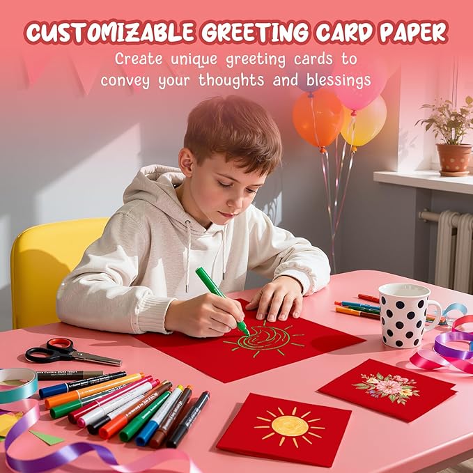 40 Sheets Red Cardstock Paper 8.5 x 11, Red Card Stock Paper, Cardstock Printer Paper 8.5 x 11, 200 GSM Red Construction Paper, Heavy Card Stock for DIY Cards, Invitations, Greeting Cards
