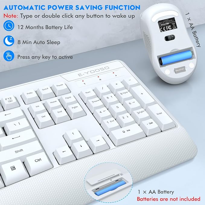 Wireless Keyboard and Mouse Combo, Full Size Ergonomic with Wrist Rest | 2.4GHz USB Receiver, 3 DPI Adjustable 6-Button Cordless Mouse for Computer, Laptop, PC, Windows