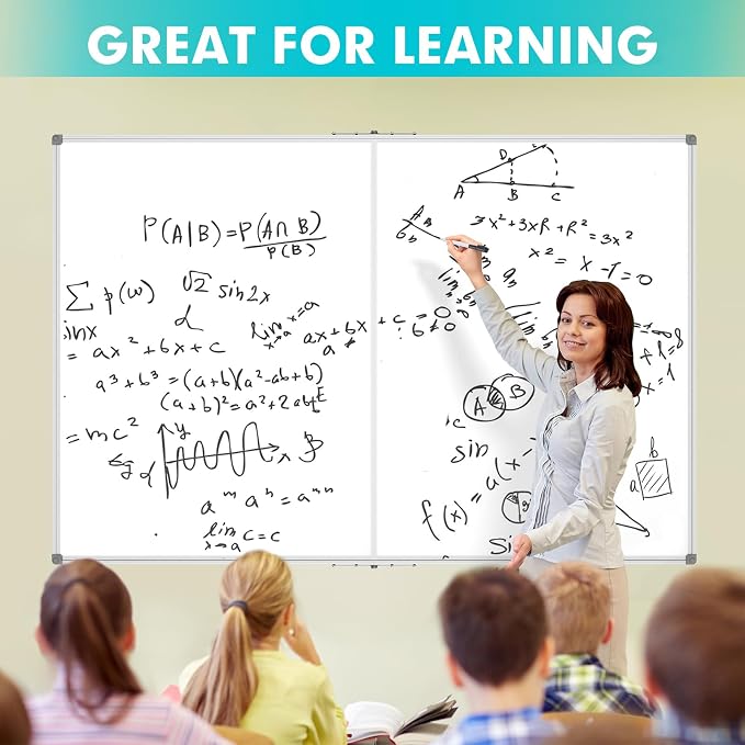Large Foldable White Board 72x40 Inches, Dry Erase Magnetic White Board, Silver Aluminum Frame with 2 Detachable Marker Tray Wall Mounted Board for Office Home and School