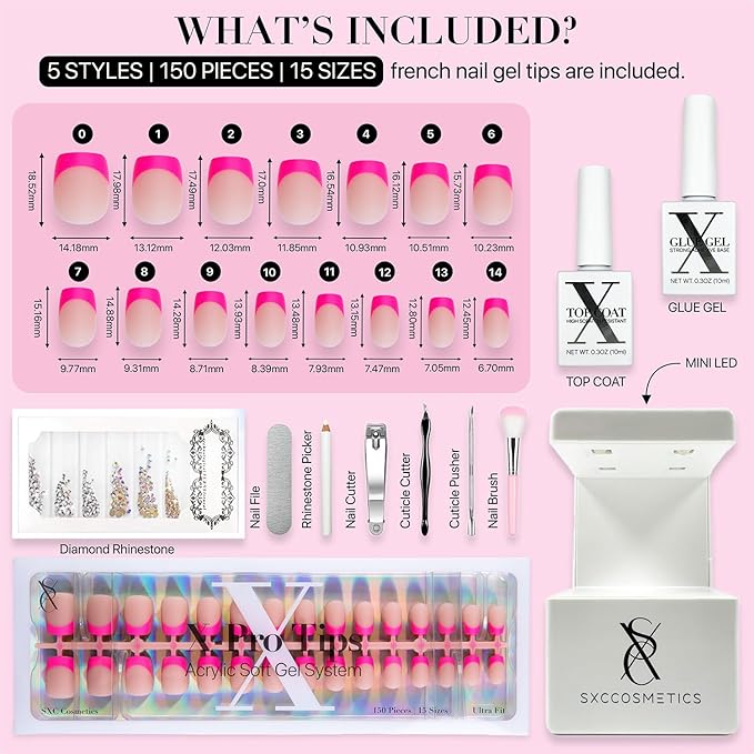SXC Cosmetics X-Pro Tips French Tip Press On Nails - Bright Pastel Glow in the Dark Series (GLOW113-XS Square)