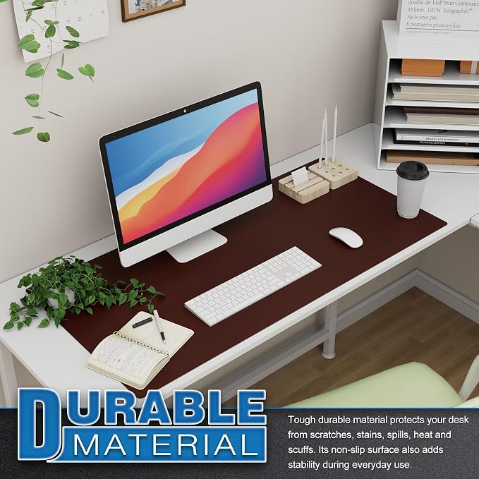 K KNODEL Extra Large Desk Mat, Leather Mouse Pad (35.4"x17", Dark Brown) | Desk Pad, Keyboard Pad, Computer and Laptop Mat, Desktop Protector and Cover, Writing Pad and Blotter for Home Office
