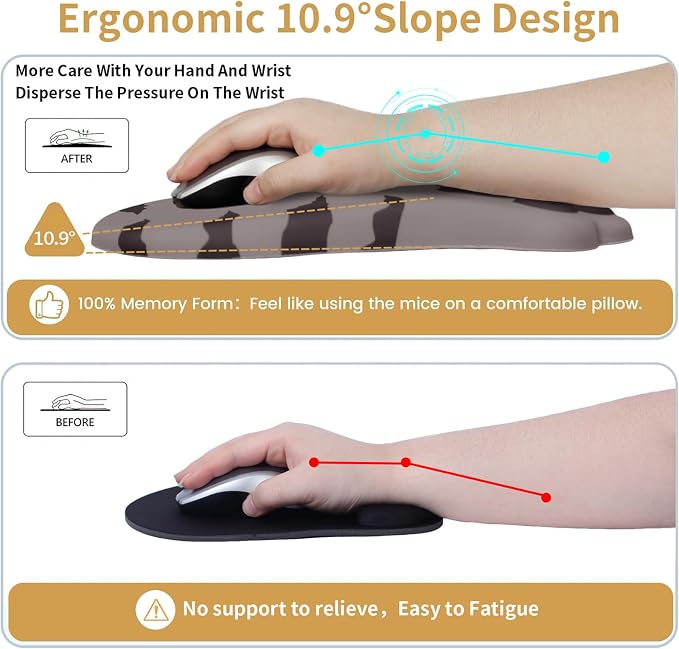 L-SPOUTTO Ergonomic Mouse Pad with Wrist Rest,Cute Mouse Pad Wrist Support | Cat Paw Comfortable Massage Design,Computer Pain Relief Mousepad with Non-Slip PU Base for Desk Laptop Gaming,Brown