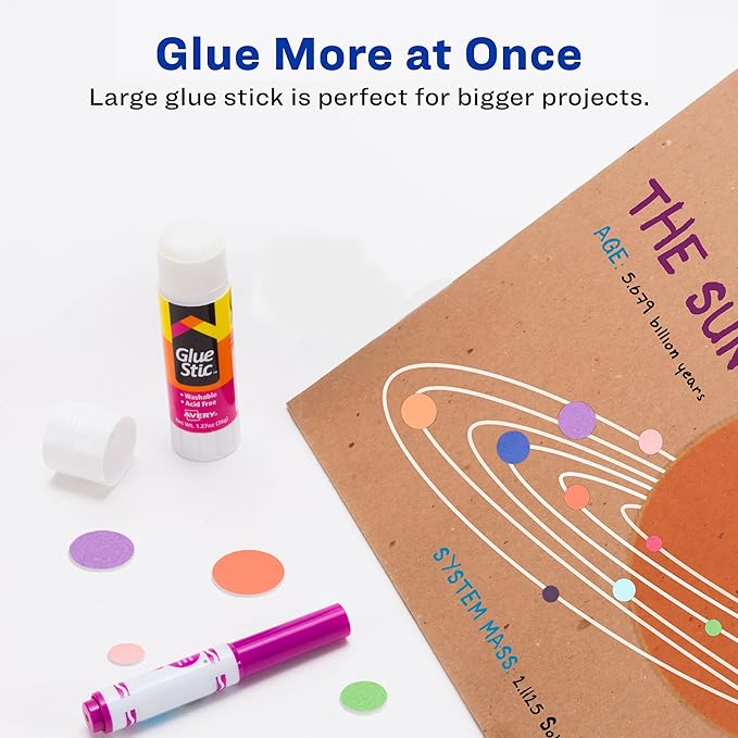 Avery Glue Stic - Washable, Non-Toxic Glue Sticks for Classroom, Crafting, and Office Use, 1.27 oz., Pack of 12, White (10221)