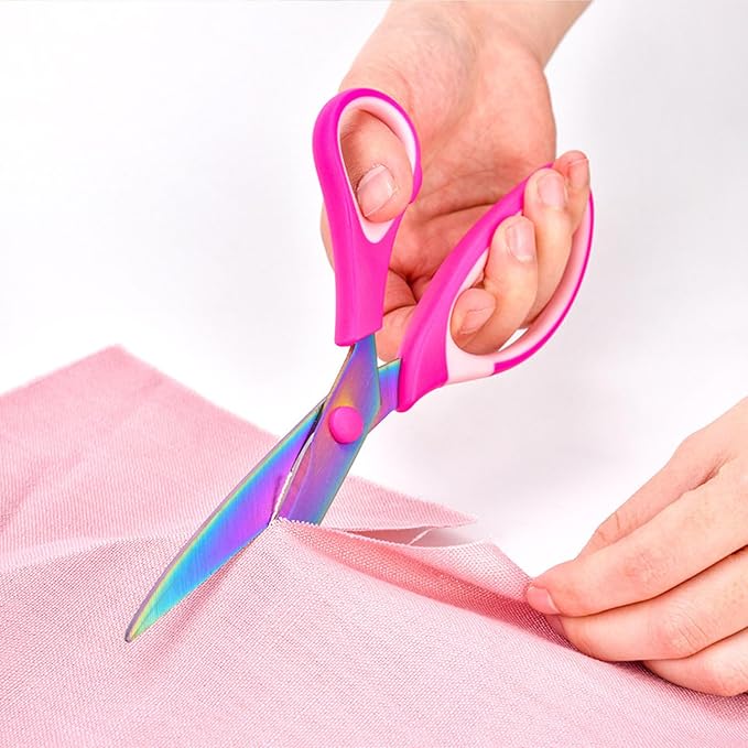 Zicolu Craft Scissors Set of 3 pack, Sharp Rainbow Titanium Coating All Purpose Scissors, Ergonomic Semi-Soft Rubber Grip, Suitable for School, Office and Household Use, Pink, 8.5''/6.5''/5.5"