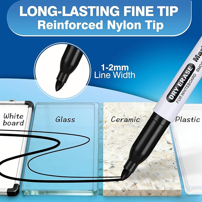 SFAIH Fine Tip Dry Erase Markers - 30 Pack Black Whiteboard Erasable Markers Bulk, Ideal for Classroom School Office Home Use on White Board, Non-Toxic Easy Clean