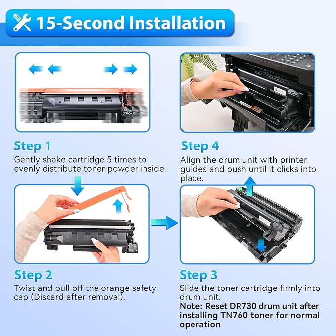 TN760 Toner Compatible with Brother TN-760 TN-730, MFC-L2710DW MFC-L2750DW | 4-Pack Black Toner, 3000 Pages, Easy Install, Fits MFC-L2717DW HL-L2395DW DCP-L2550DW, Ideal Prints for Home Office Printing