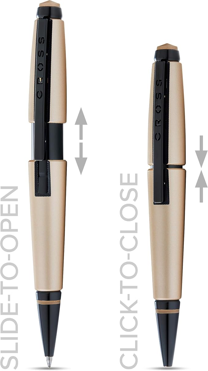 Cross Edge Matte Hazelnut Gel Rollerball Pen, Medium Point, Black Ink | Elegant Accessory for Smooth Writing, Capless Slide-Open and Snap-Shut Design, Ergonomic Shape, Comfortable Grip, Gift-Ready