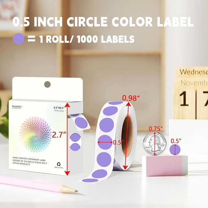 1000 PCS Colored Dot Stickers 1/2" Round Circle Colored Coding Labels Dot Stickers for Toddlers,Classroom,Office (Lavender)