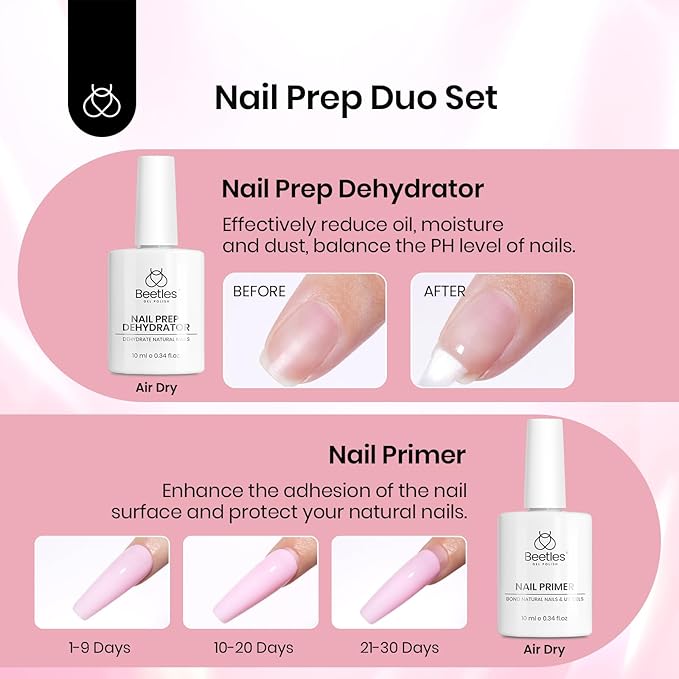 Beetles Gel Nail Kit Short Square with Nail Dehydrator and Primer, 576Pcs Half Matte Etch-X Gel Tips Solid Glue Mini Lamp Acrylic Tips Easy DIY Extension Set Gift for Women