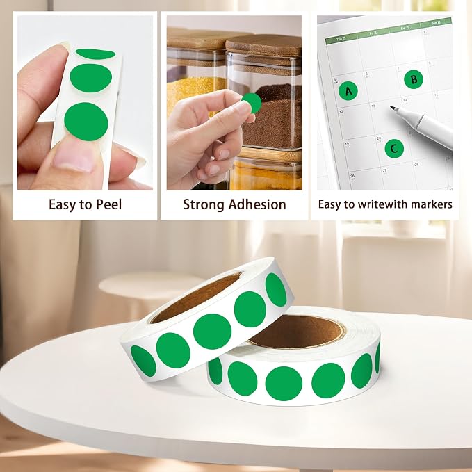 PARLAIM 1/2 Inch Round Permanent Adhesive Color-Code Dot Stickers,4000 Stickers Rolls dots Label Dispenser Box Green Circle Stickers Labels (Green)