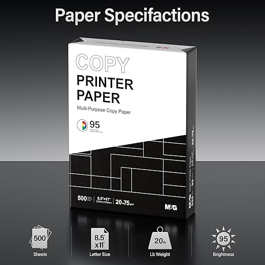 M&G Multipurpose Copy Printer Paper, 8.5 x 11, 20lb, 1 Ream (500 Sheets), 95 Bright, White