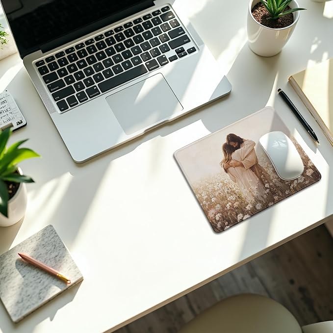 Christian Jesus Mouse Pad, Jesus Hugging Woman Religious Mouse Pads Mousepad for Home Office Dorm Computers Laptop Supplies Desk Accessories, 9.5x7.9 Inch