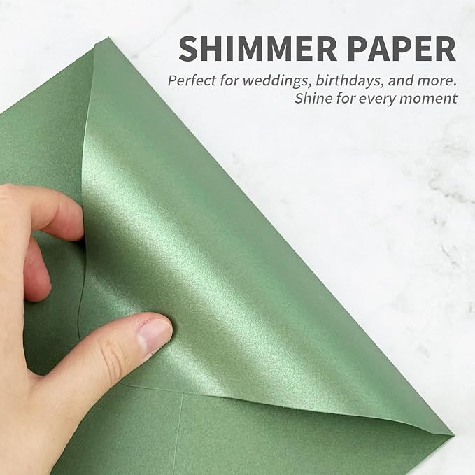 YINUOYOUJIA 50 PCS Sparking Green Envelopes A7,5 x 7 Shimmer Envelopes for Invitation,Perfect for Wedding Invitation Cards,Birthday RSVP Invite,5.25 x 7.25 inches