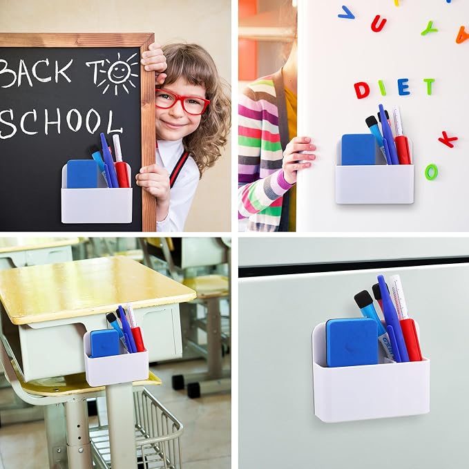 Colarr 20 Pack Magnetic Dry Erase Marker Holder Bulk Whiteboard Magnetic Marker Holder Pen Pencil Organizer for Back to School Office Supplies Teacher Classroom Must Refrigerator Locker(White)