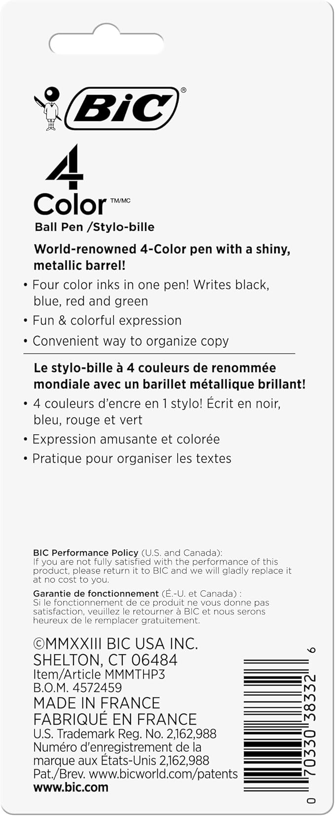 BIC 4 Color Shine Retractable Ballpoint Pen, 1.0 mm Medium Point, Long-Lasting Ink, 3-Count in Assorted Ink