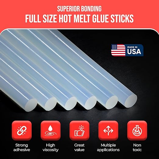 Economy® Full Size Hot Melt Glue Sticks for Glue Gun - Bulk 10in Clear - Great for Art, Craft & Repairs - 7/16" X 10" (Approx 125 Sticks, 7lbs Pack) - Made in USA