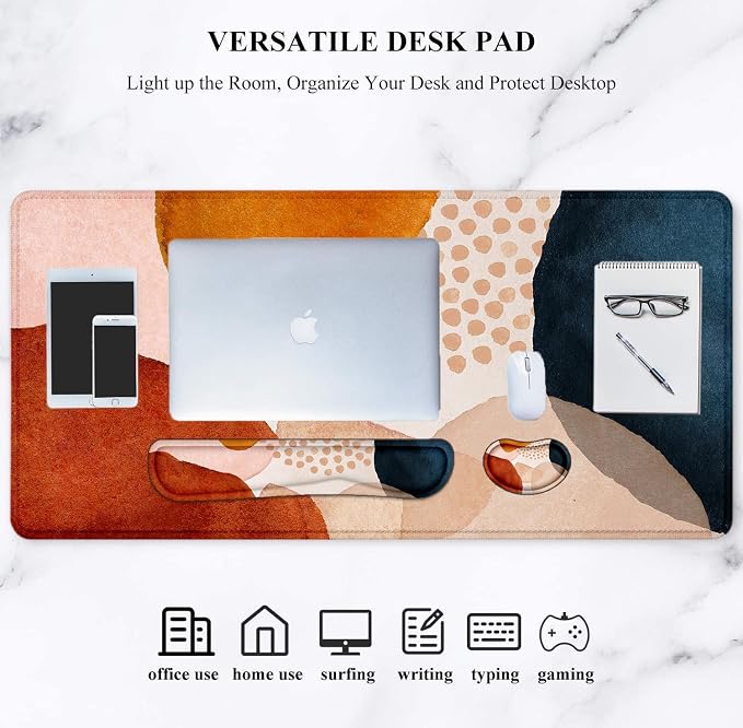 Large Mouse Pad with Wrist Rest, 4-in-1 Wrist Rest for Keyboard and Mouse | Non-Slip Waterproof Desk Mat Set, 35.4"x15.7" Desk Mat+Keyboard Wrist Rest+Mouse Wrist Support+Cup Coaster for Home Office