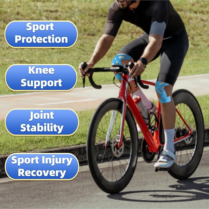 IEADEN Precut Kinesiology Tape for Knees, 10 Strips - Knee Support & Stability, Knee Pain Relief Athletic Tape - Waterproof & Elastic, Breathable Hypoallergenic Latex-Free Tape, Blue