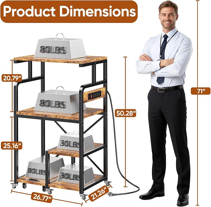 POKIPO 4 Tier Large Printer Stand Table with Power Outlet Adjustable Shelf | 26.7" x 21.2" x 50.2" Tall Cart,Fit 2/3 printers, Rolling with Wheels,Home Office Kitchen Stand,for 3D Printer Paper Shredder