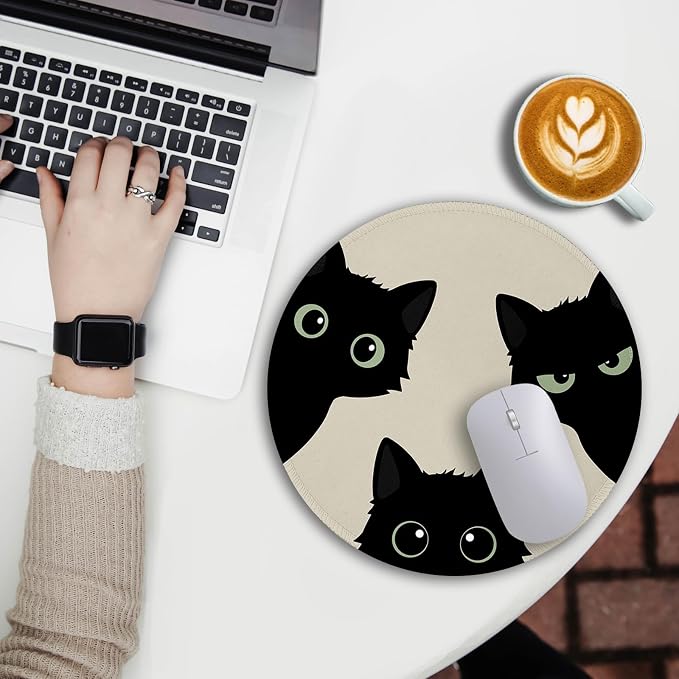Immaturus Black Cat Mouse Pad, Cute Small Mousepad for Desk Gaming Office | 8.6" x 8.6", Mini Travel, Home Decor Desk Accessories, Non-Slip Base, for Wireless Mouse Laptop Computer Work, Girl Cat Lover